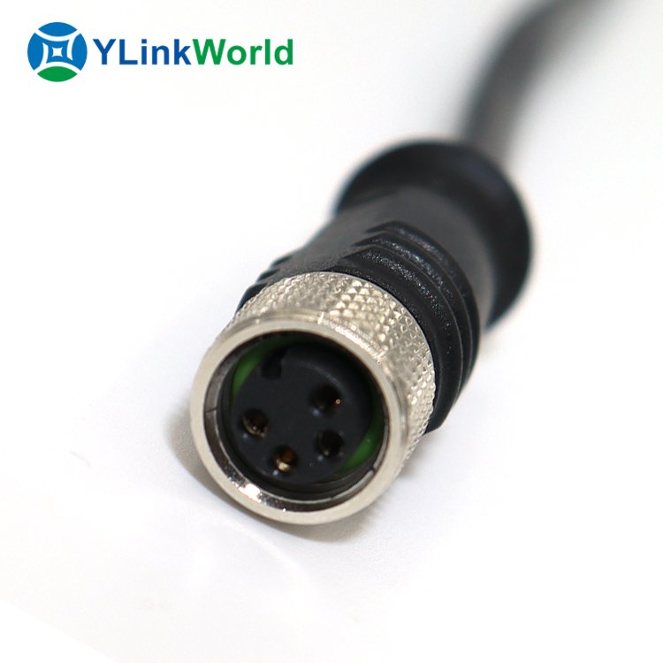 A code M8 4pin molded with shield female plug connector with cable for E-bike