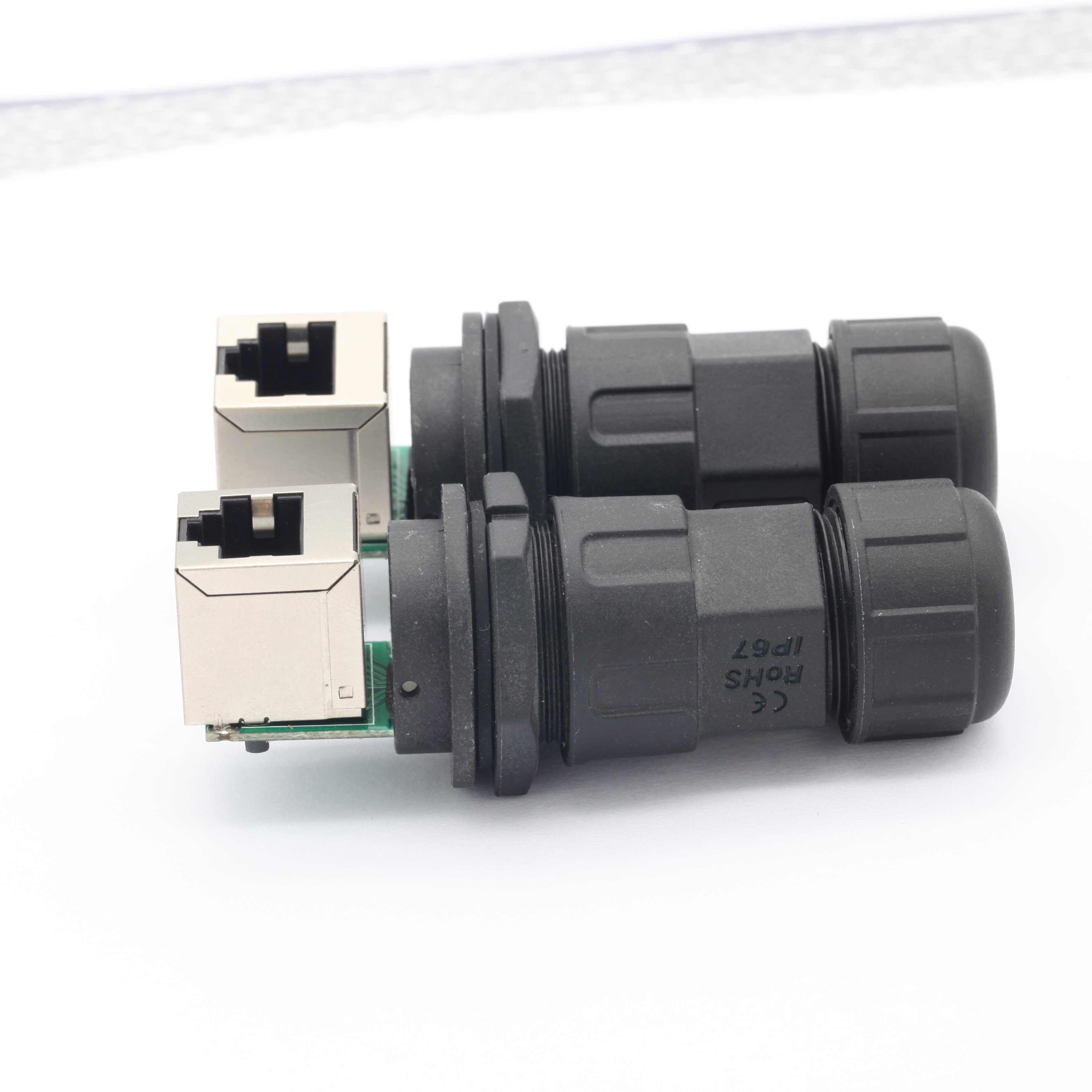 Industrial IP68 Ethernet RJ45 connector Outdoor waterproof 90 degree face fixed panel mounting connector