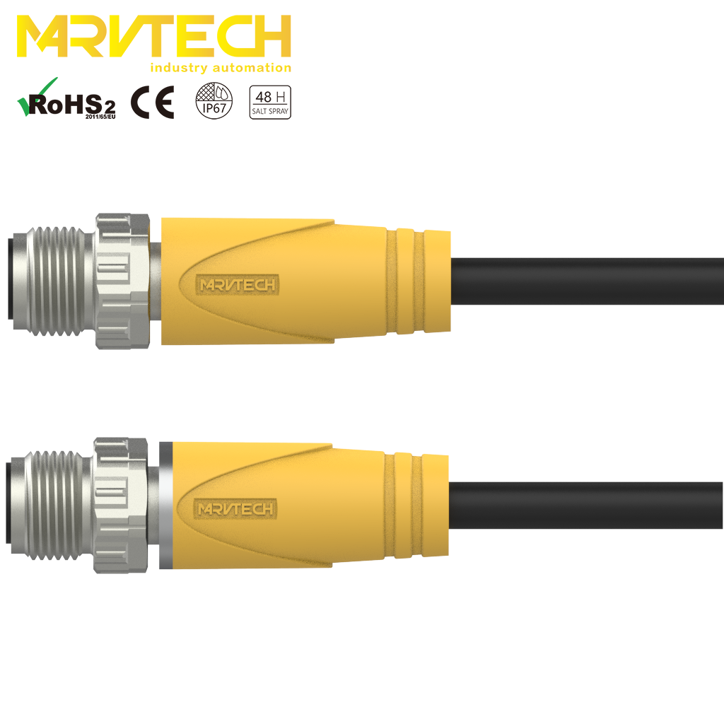Marvtech M12 D code female rear mounting right angle receptacle connector with shield & angle IP67