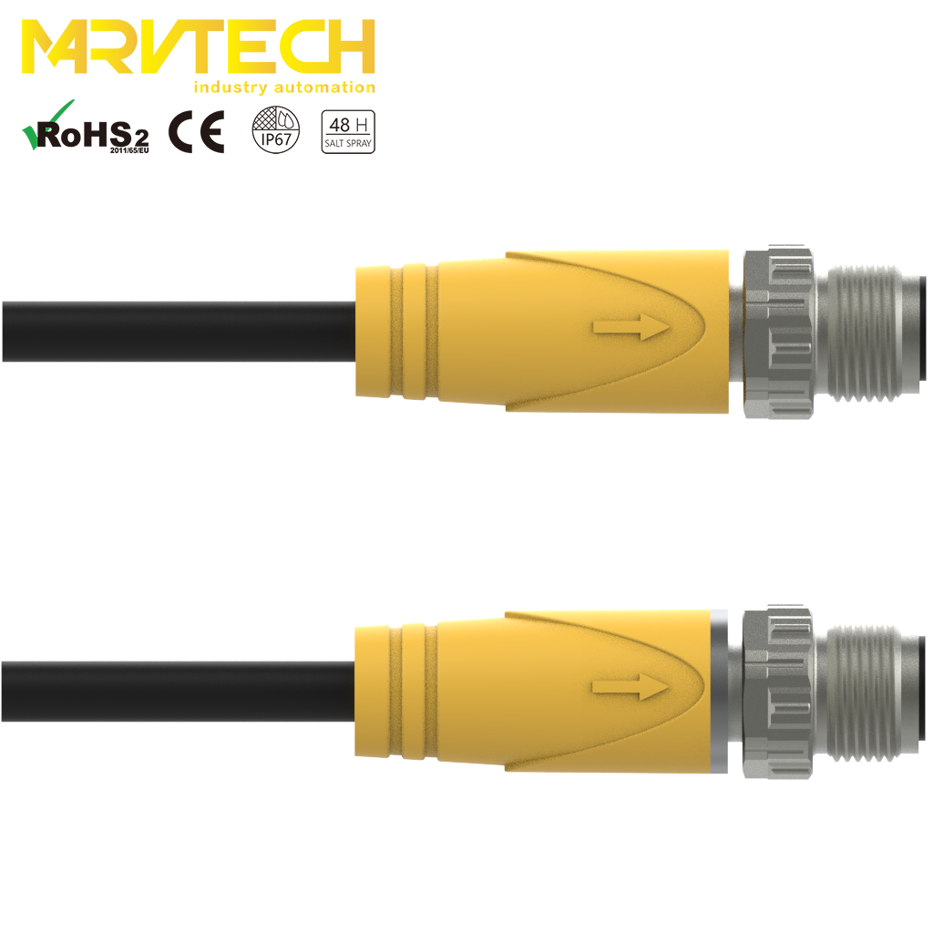 Marvtech M12 D code female rear mounting right angle receptacle connector with shield & angle IP67