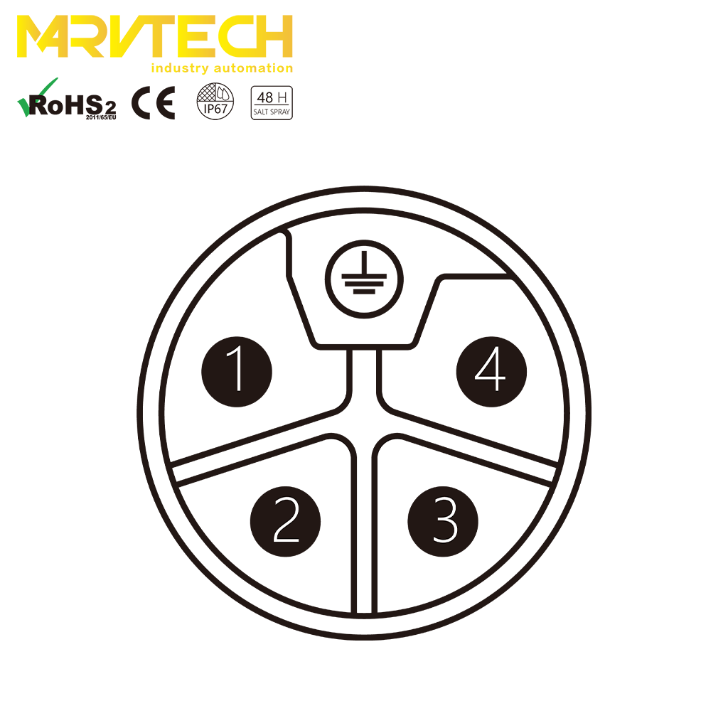 Marvtech M12 D code female rear mounting right angle receptacle connector with shield & angle IP67