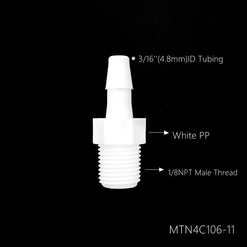 JU 1/16"/1/8"NPT /1/4"NPT Male Plastic Connector Natural Polypropylene Connector PP Body Barb To Thread Injection Fitting