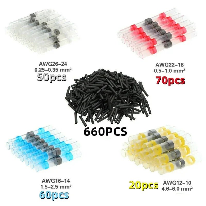 860pcs Waterproof Solder Seal Wire Connectors Kit Electrical Cable Wire Connectors Heat Shrink Solder Seal Butt Terminals Kit