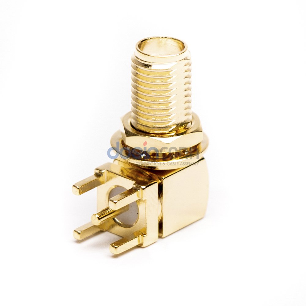 0-6Ghz Gold Plated SMA Female Bulkhead Panel Mount Right Angle Solder PCB Mount SMA RF Connector Adapter