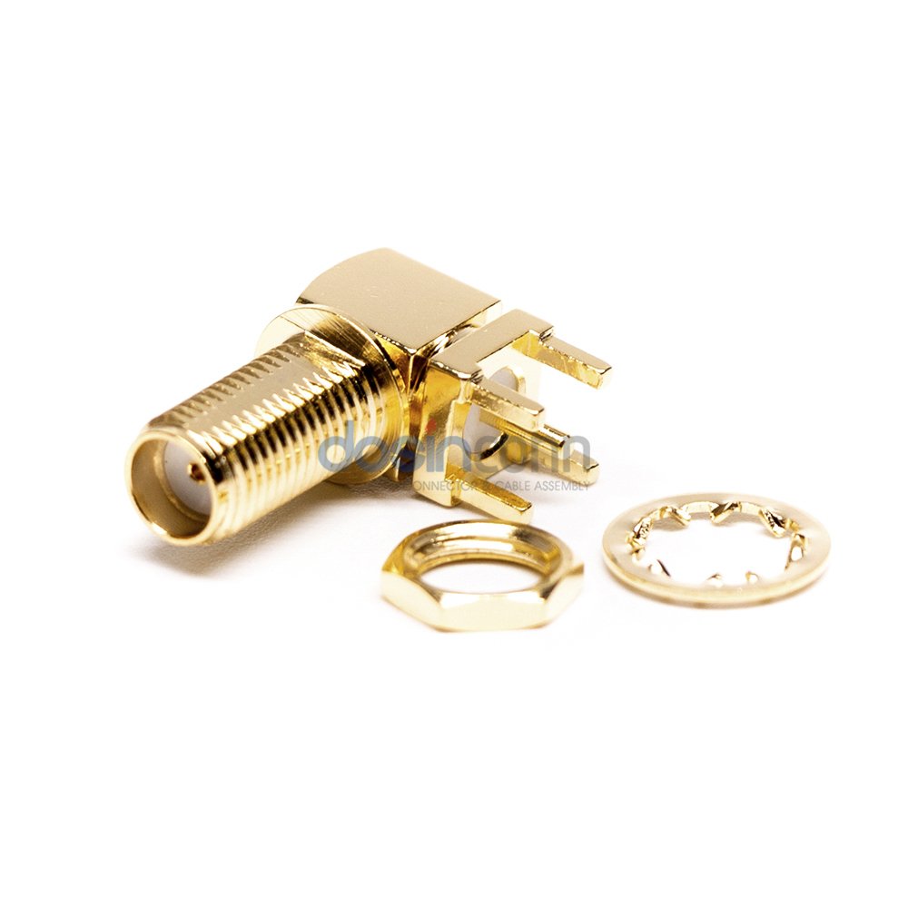0-6Ghz Gold Plated SMA Female Bulkhead Panel Mount Right Angle Solder PCB Mount SMA RF Connector Adapter