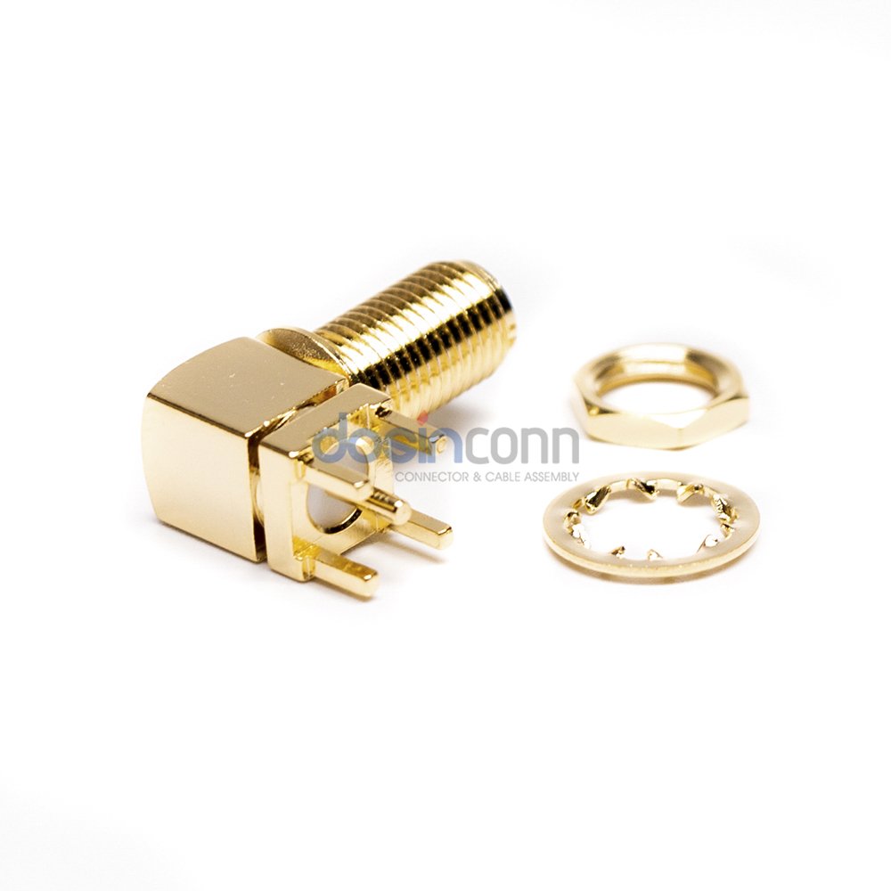 0-6Ghz Gold Plated SMA Female Bulkhead Panel Mount Right Angle Solder PCB Mount SMA RF Connector Adapter