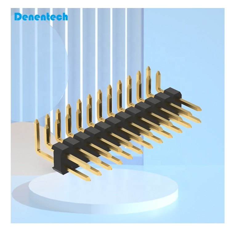 Denentech Gold Plated dual row 2P 3P 4P 8P 14P 16P Pin Copper right angle dip male 2.54mm pin header connector for PCB