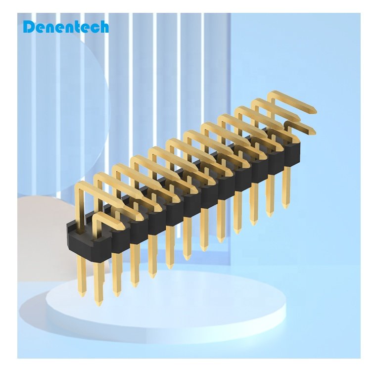 Denentech Gold Plated dual row 2P 3P 4P 8P 14P 16P Pin Copper right angle dip male 2.54mm pin header connector for PCB