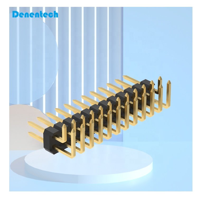 Denentech Gold Plated dual row 2P 3P 4P 8P 14P 16P Pin Copper right angle dip male 2.54mm pin header connector for PCB