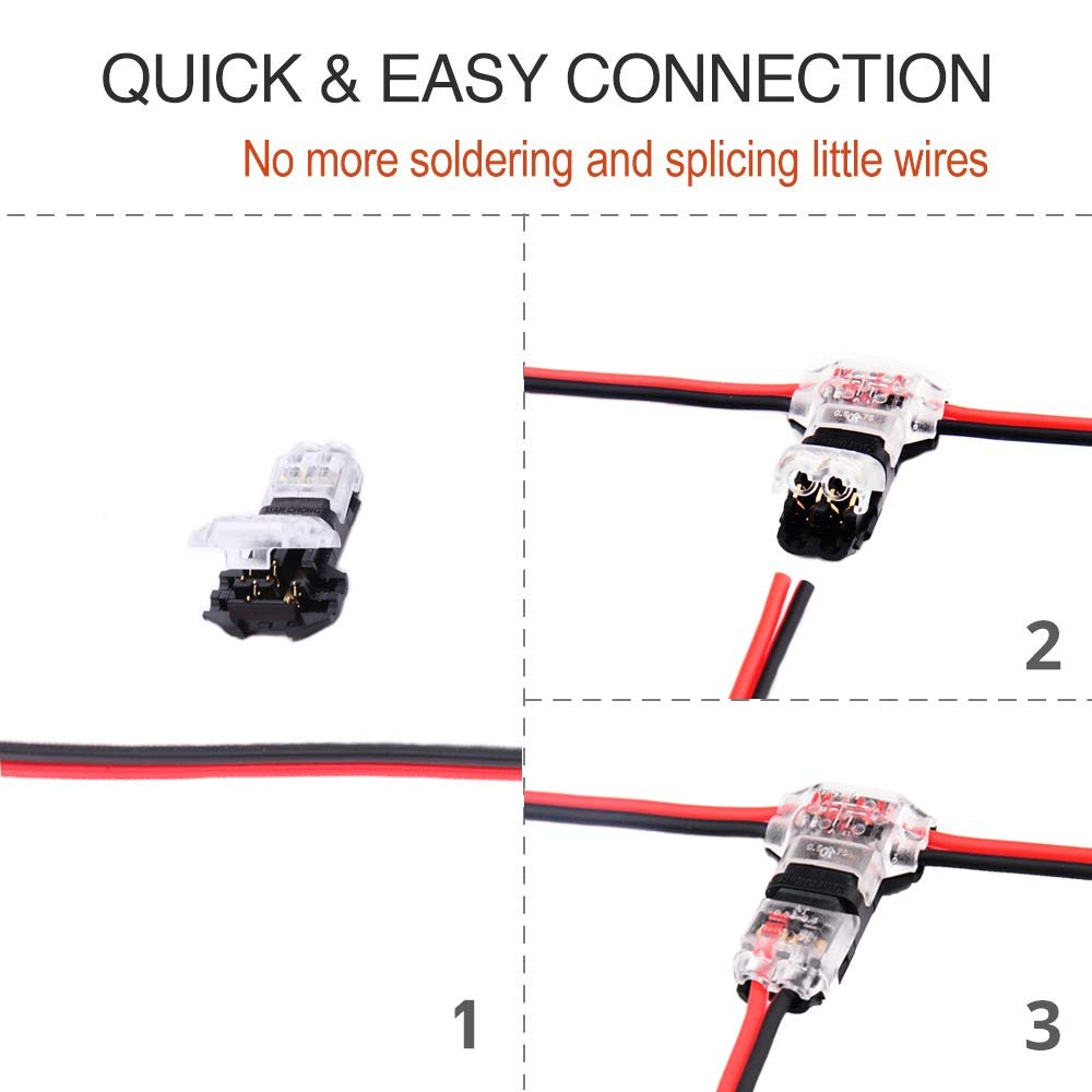 T Tap Wire Connectors Low Voltage T Type 2 Pin 3 Way Wire Connector wire terminal block Fits 20-24 AWG