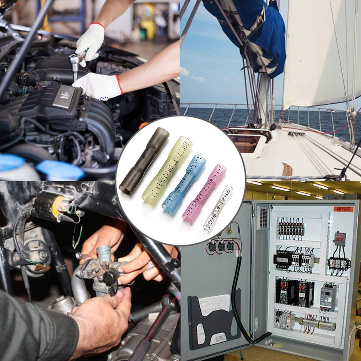 DINGYUAN 500PCS Red AWG22-18 Marine Waterproof Insulated Electrical Heat Shrink Crimp Wire Butt Splice Connectors Terminals