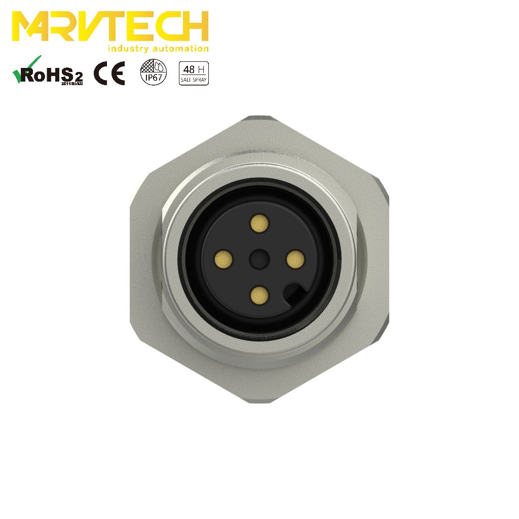 Marvtech 3 4 5 8 pole female PCB rear panel mount flexible m12 sensor connector for industrial automation electrical