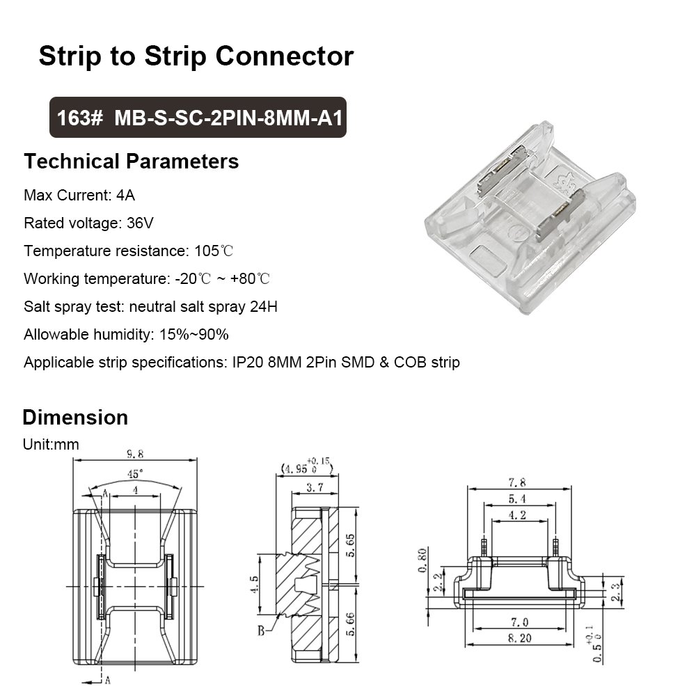 12V 24V 5A Wire to Strip Straight shape L-Shape Corner SMD COB Quick LED Strip Connectors for 8MM 2pin SMD COB Strip Lighting