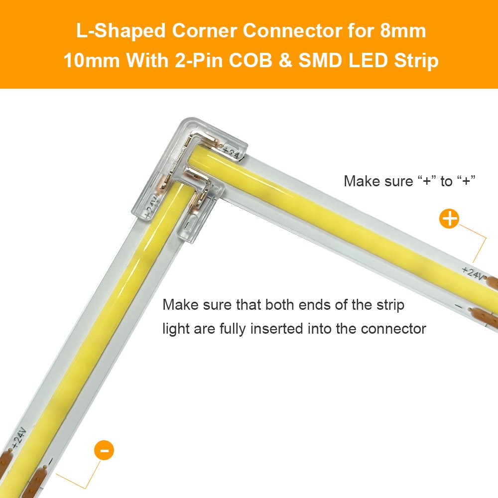 12V 24V 5A Wire to Strip Straight shape L-Shape Corner SMD COB Quick LED Strip Connectors for 8MM 2pin SMD COB Strip Lighting