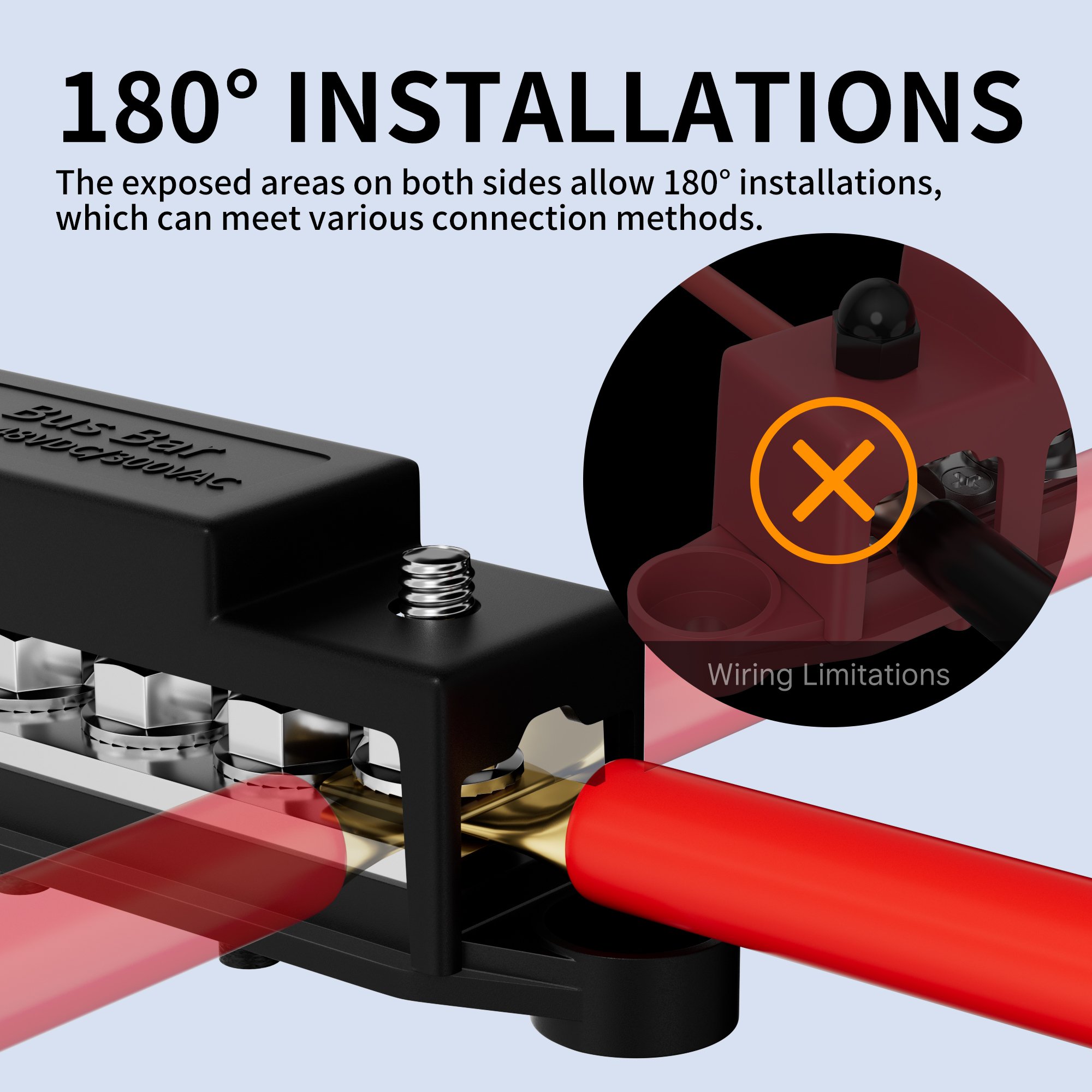 Power Distribution Bus Bar 275A 12V Car Audio Bus Bar Connectors 6 x 5/16" (M8) Stud Copper Plated Bus Bar Terminal Block