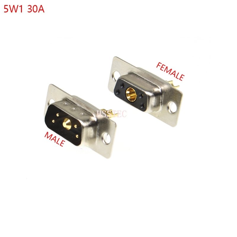 5W1 30A 5 PIN Gold plated MALE FEMALE high current CONNECTOR D-SUB adapter solder type 5pin plug socket Welding high power