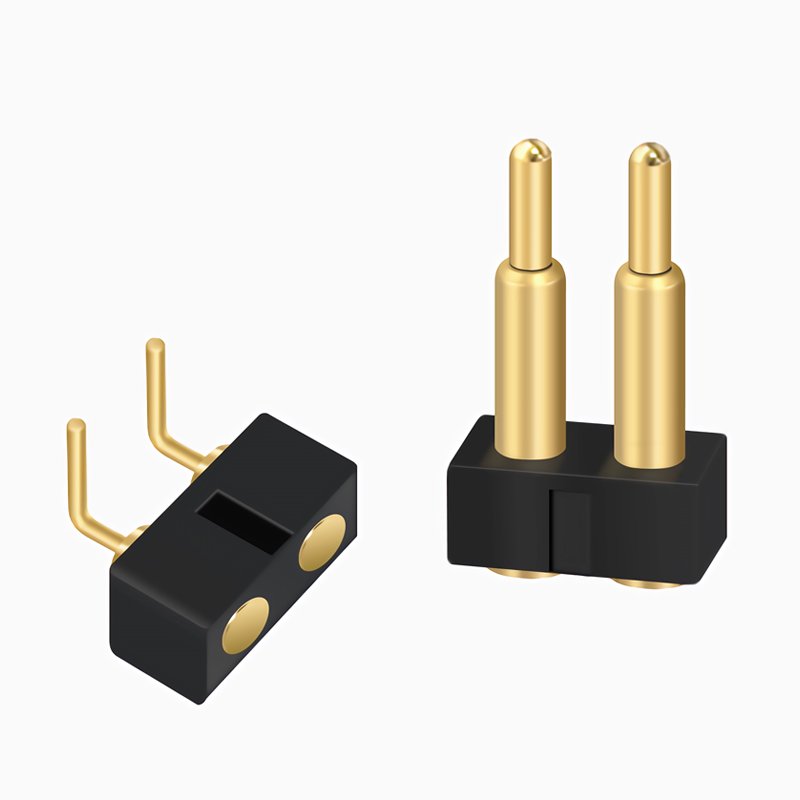 2Pin 2mm Diameter Electronics Gold Plated Pitch 2.54mm Bend 90 Degrees Angled Pogo Pin Connector Male And Female 2 Pin