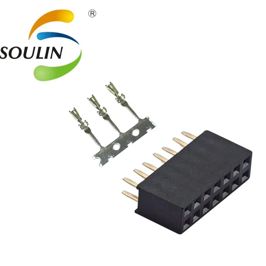 Soulin 2.54mm Pitch Single Douable Row Metal Terminals 180 Degree Straight Female Header for Lighting Sensor Connector