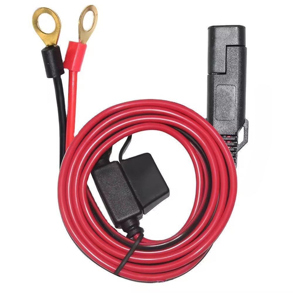 SAE Quick Connector Harness SAE Male Plug to SAE Female Socket Ring Terminal with 15A Fuse 12inches 1-foot 12AWG Extension Cable