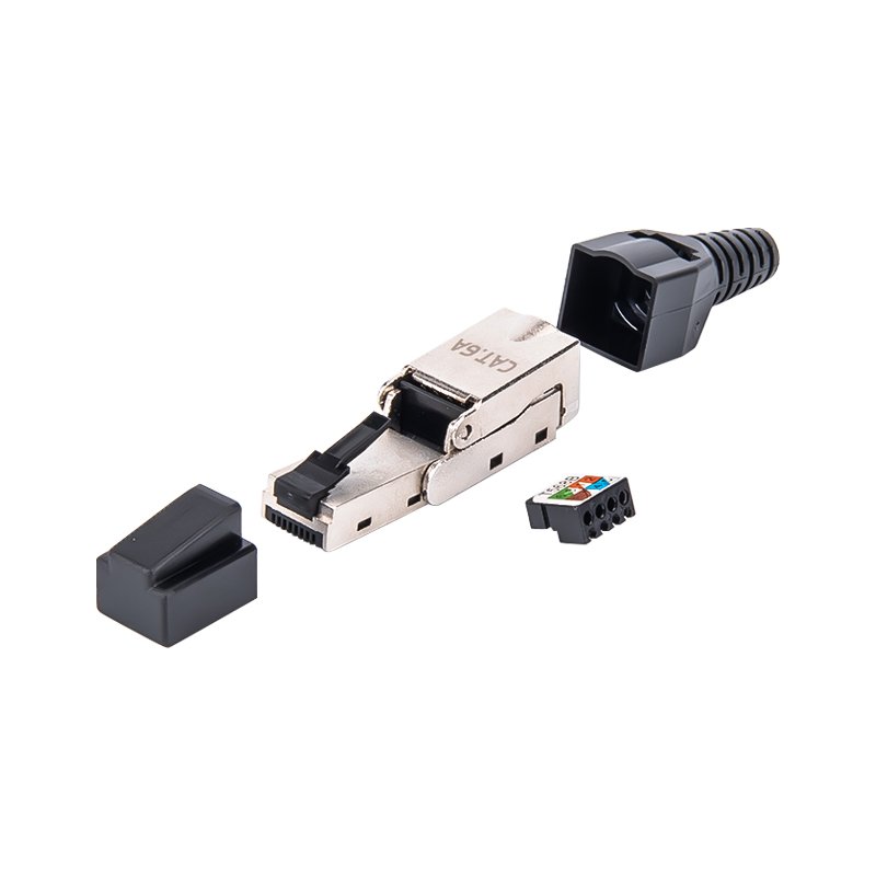 Linkwylan 150 Degree Bendable Angled RJ45 Termination Plug Cat 6A Field Connector Shielded Toolless Quick Installation