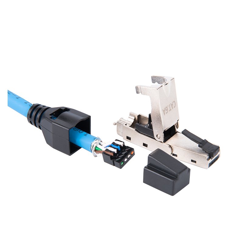 Linkwylan 150 Degree Bendable Angled RJ45 Termination Plug Cat 6A Field Connector Shielded Toolless Quick Installation