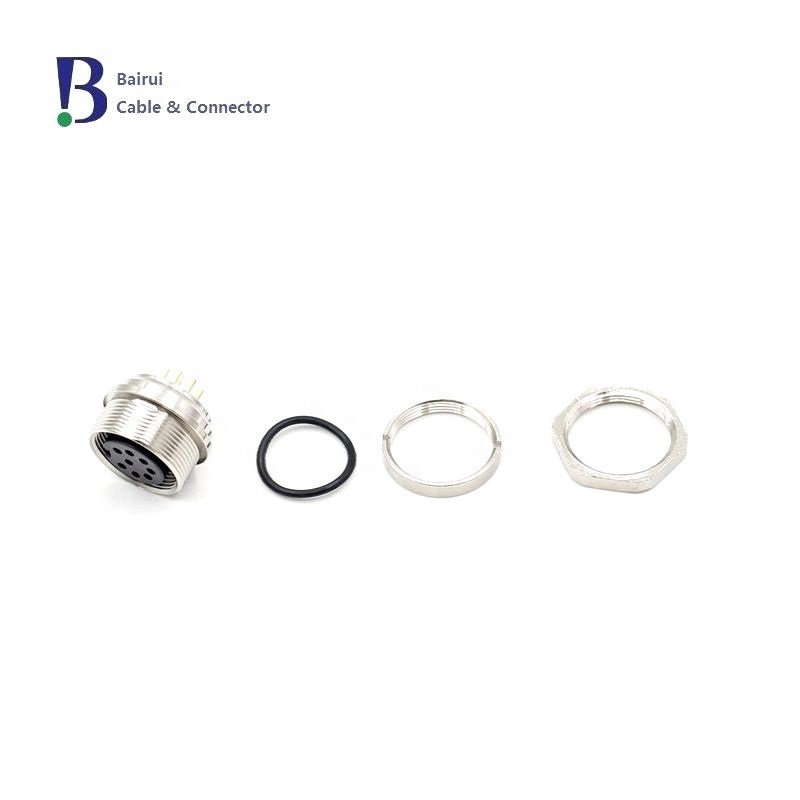 Circular M16 8 Pole Female Metal Receptacle Housing Front Fastened Panel Mount Pcb Connector