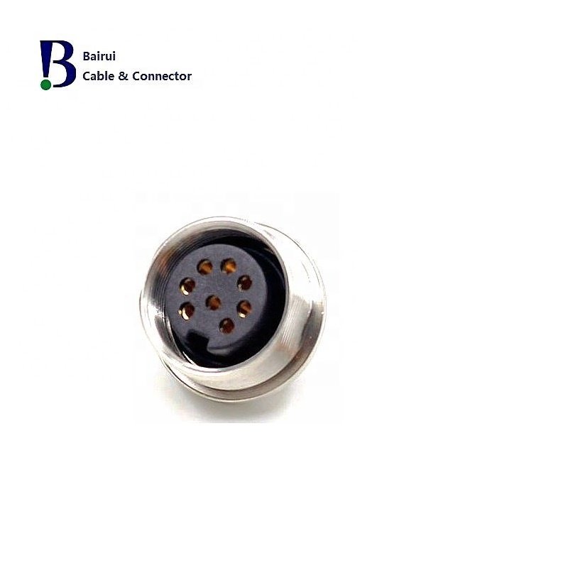 Circular M16 8 Pole Female Metal Receptacle Housing Front Fastened Panel Mount Pcb Connector