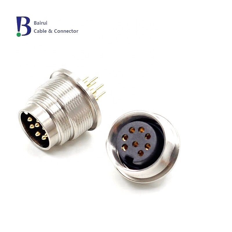 Circular M16 8 Pole Female Metal Receptacle Housing Front Fastened Panel Mount Pcb Connector