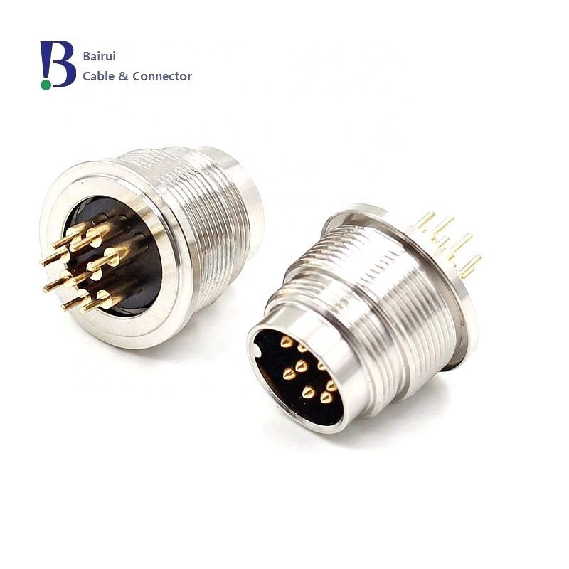 Circular M16 8 Pole Female Metal Receptacle Housing Front Fastened Panel Mount Pcb Connector