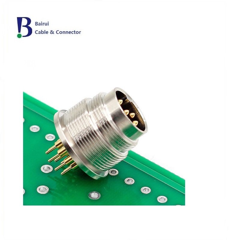 Circular M16 8 Pole Female Metal Receptacle Housing Front Fastened Panel Mount Pcb Connector