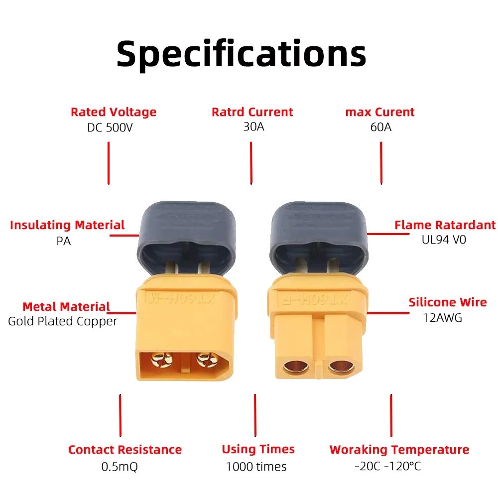 Amass XT60H Female Bullet Connectors Plugs For RC Lipo Battery Rc Drone Airplane accessories XT60H Connectors Plugs