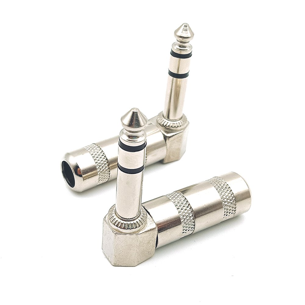 2 Pole 90 Degrees Stereo Amplifier Microphone Plug 6.35 mm Audio Guitar TRS Plug Connector