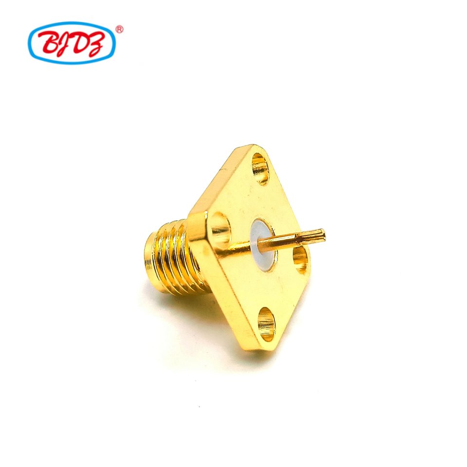 Manufacturer supply RF Coax Coaxial Adapter Fully gold plated SMA female Jack 4 hole flange square soldering Welding Connector