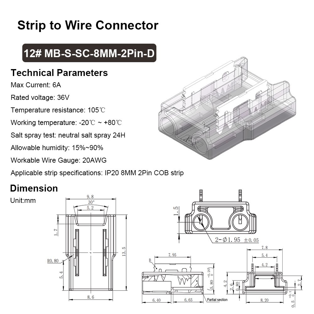 8MM 10mm 2PIN COB LED Connectors Tape to Tape Strip to Cable I Shape L-Shape Right Angle Corner LED Strip Connector 2Pin