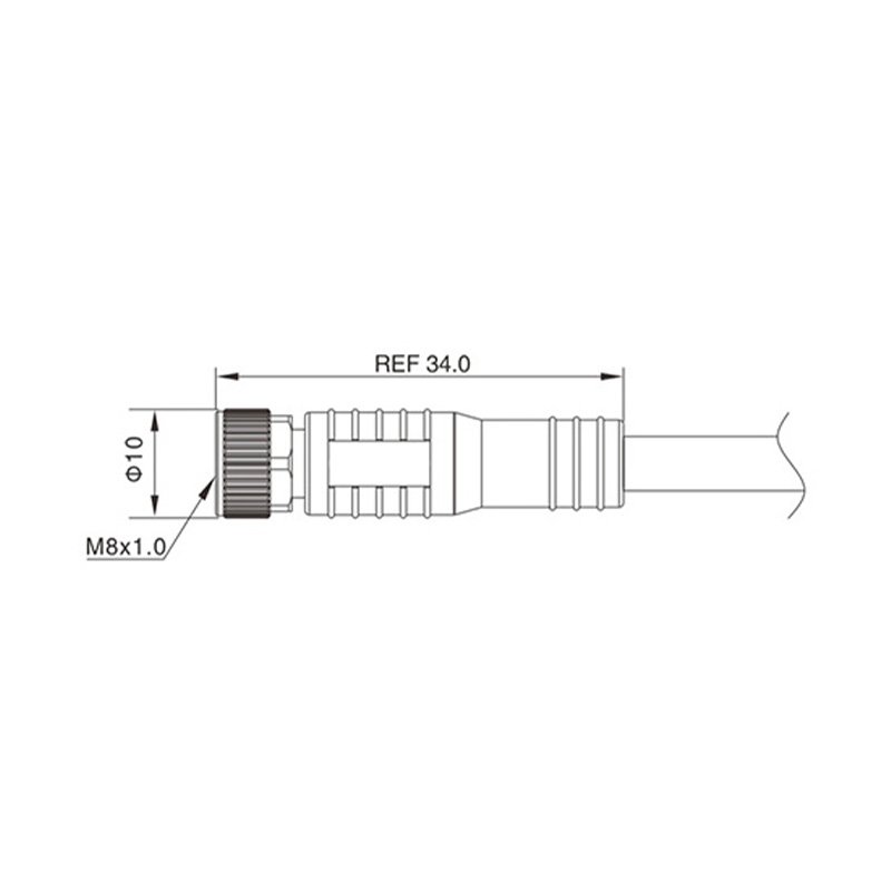 M8 A code striaht female connector with moled Cable for Sensor and Actuator application