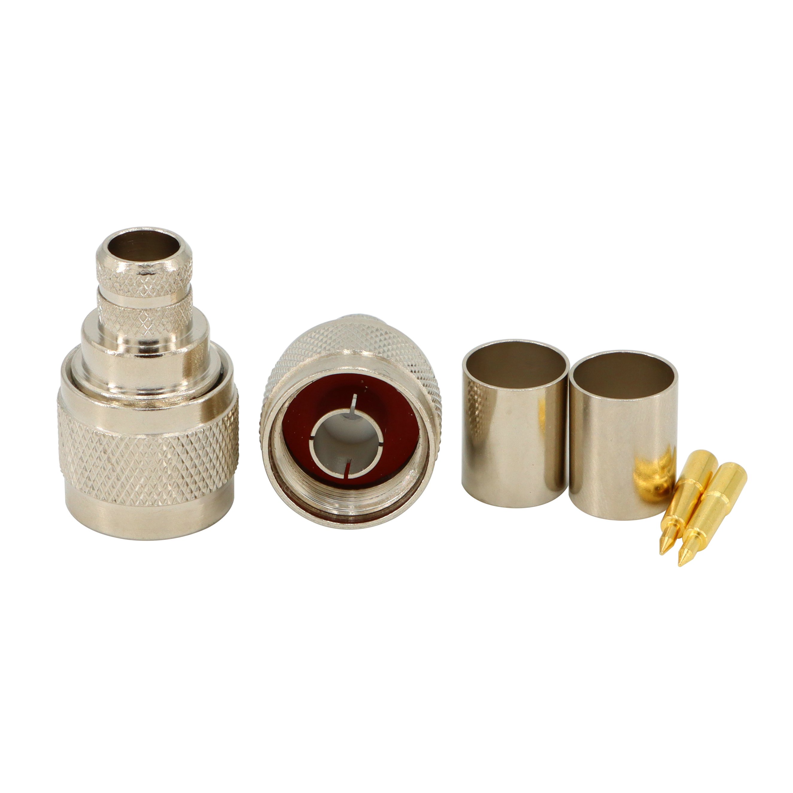 N Male Plug Crimp RF Coaxial Connector 50 ohm for RG8 RG223 LMR400 Coax Cable Nickel Machined Brass Construction