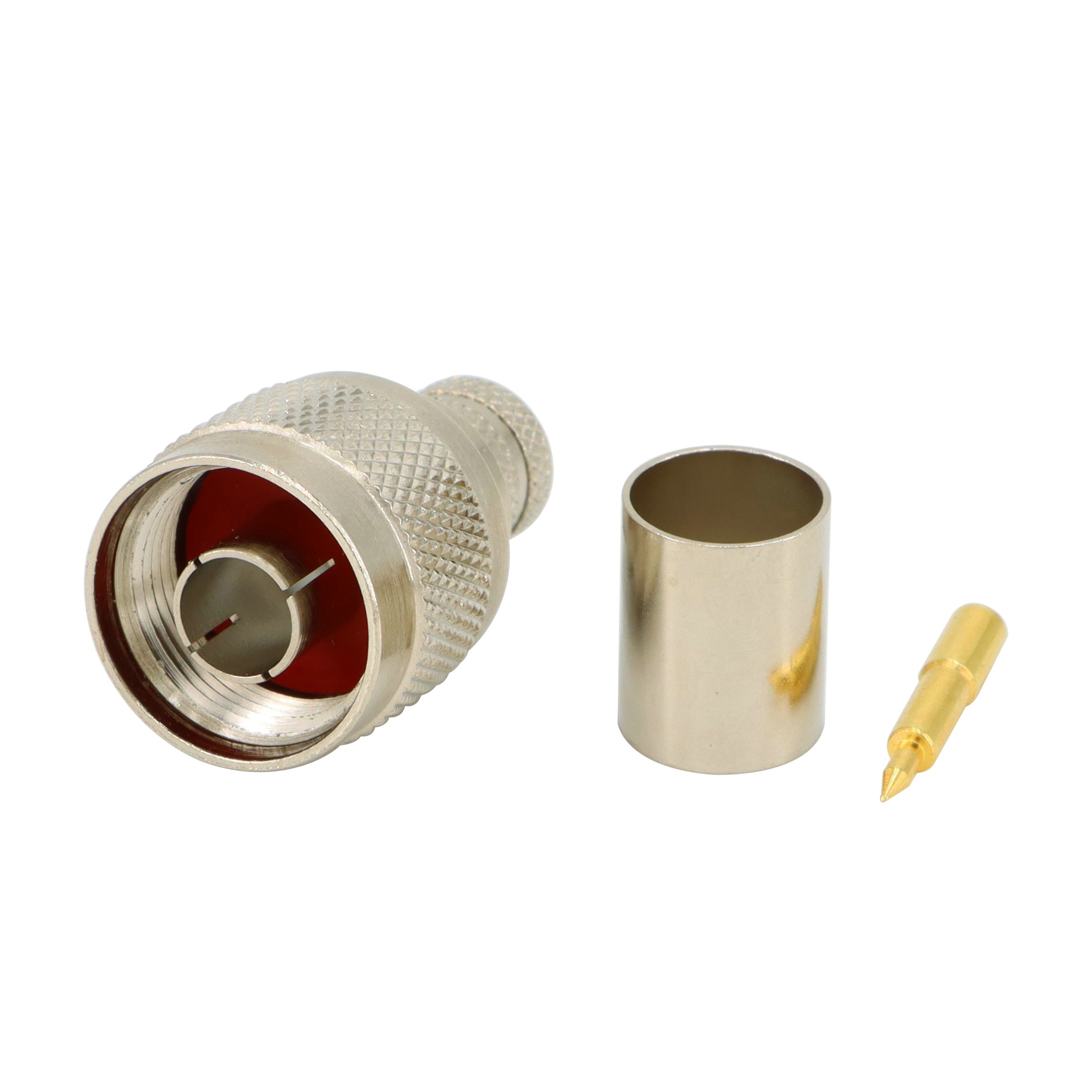 N Male Plug Crimp RF Coaxial Connector 50 ohm for RG8 RG223 LMR400 Coax Cable Nickel Machined Brass Construction