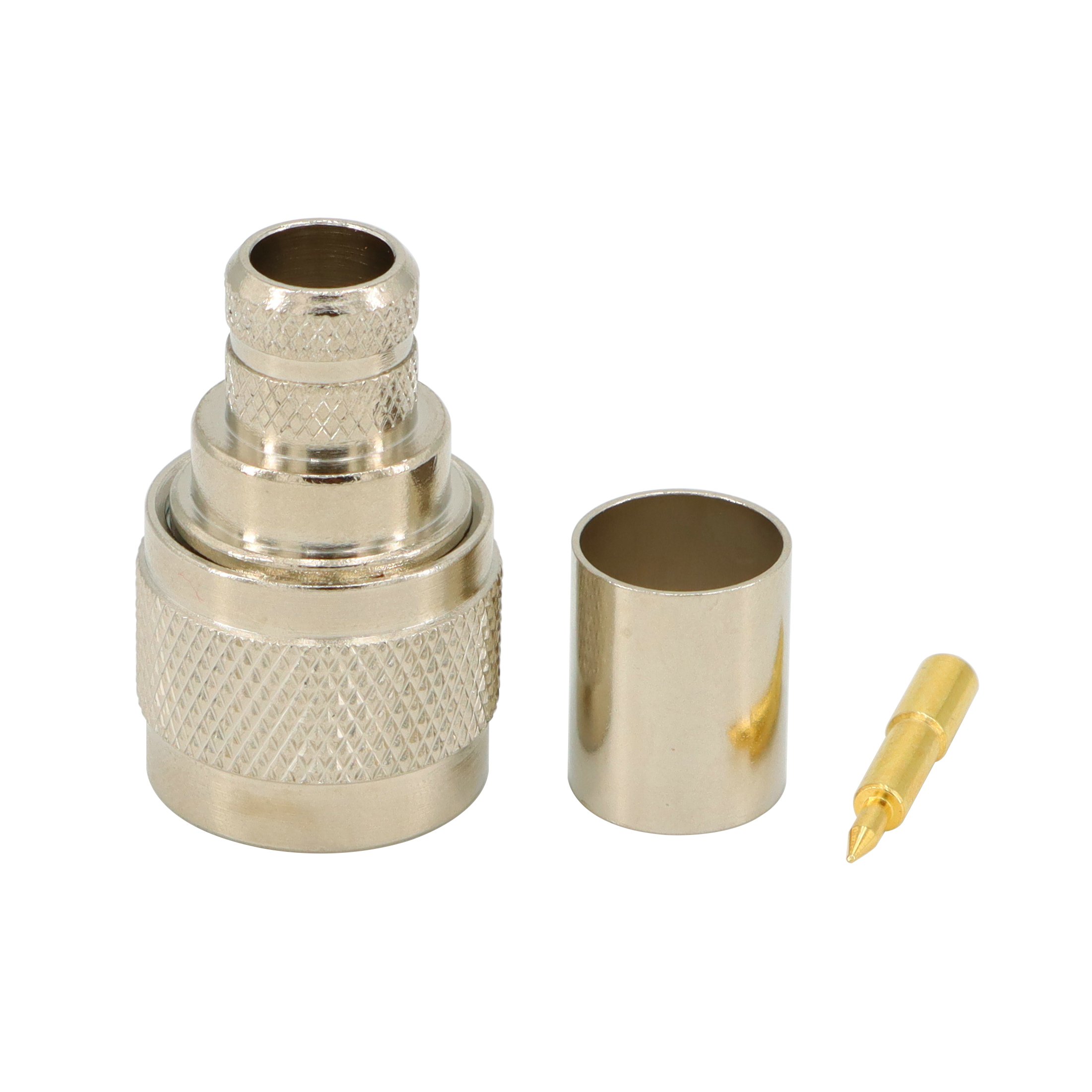 N Male Plug Crimp RF Coaxial Connector 50 ohm for RG8 RG223 LMR400 Coax Cable Nickel Machined Brass Construction