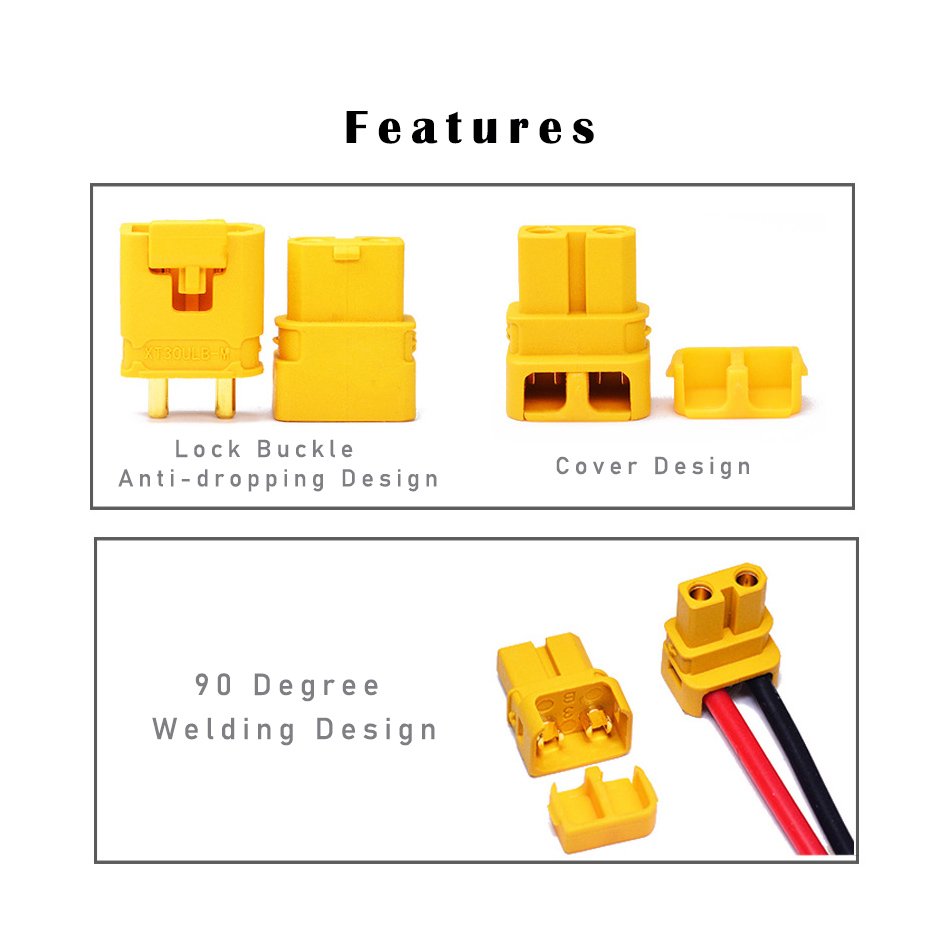 Original Amass XT30ULW XT30ULW-F 90 Degree Soldering Wire Connector RC Female XT30UL XT30-ULW Plug Adapter With Lock Buckle