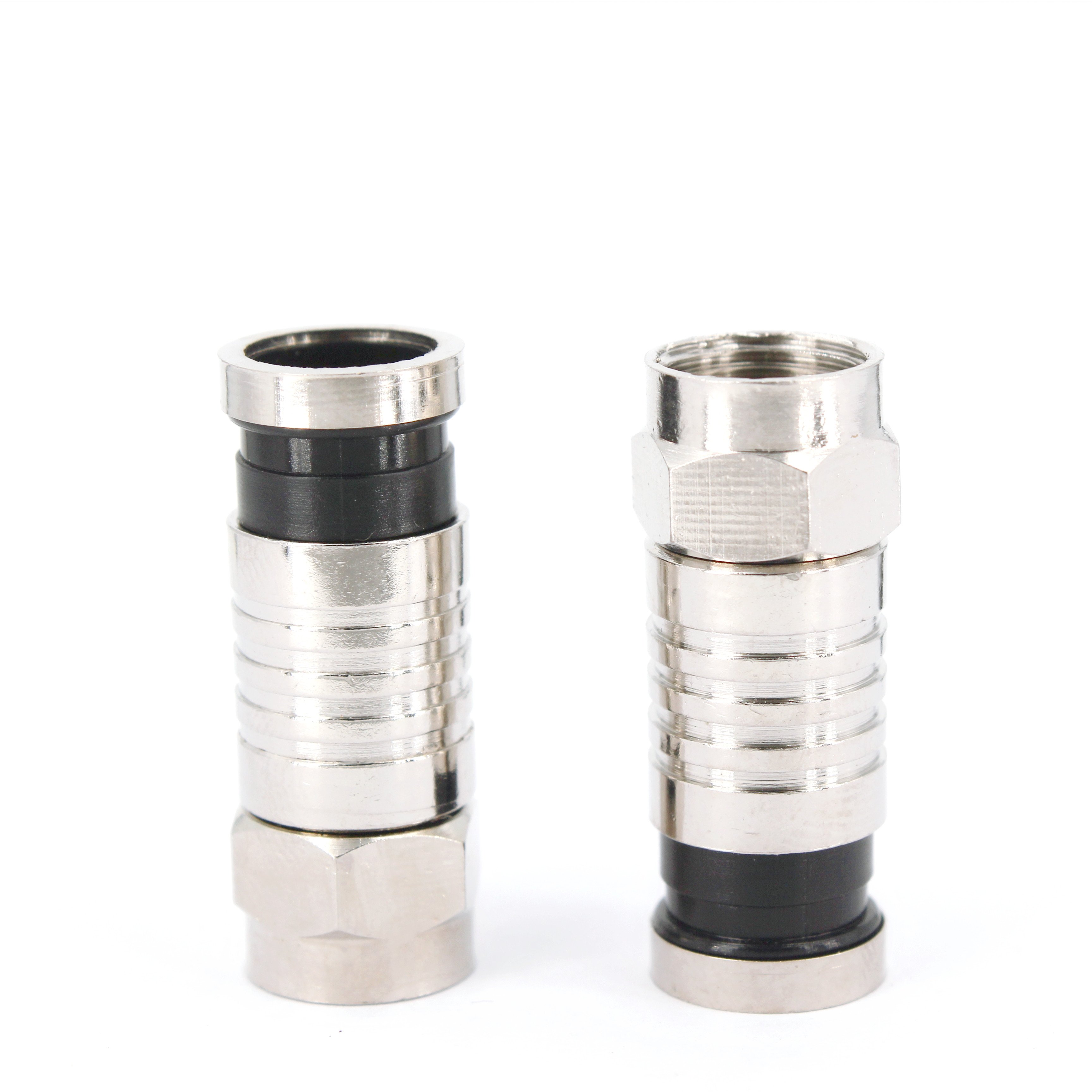 F compression connector with ring RF adapters & connectors