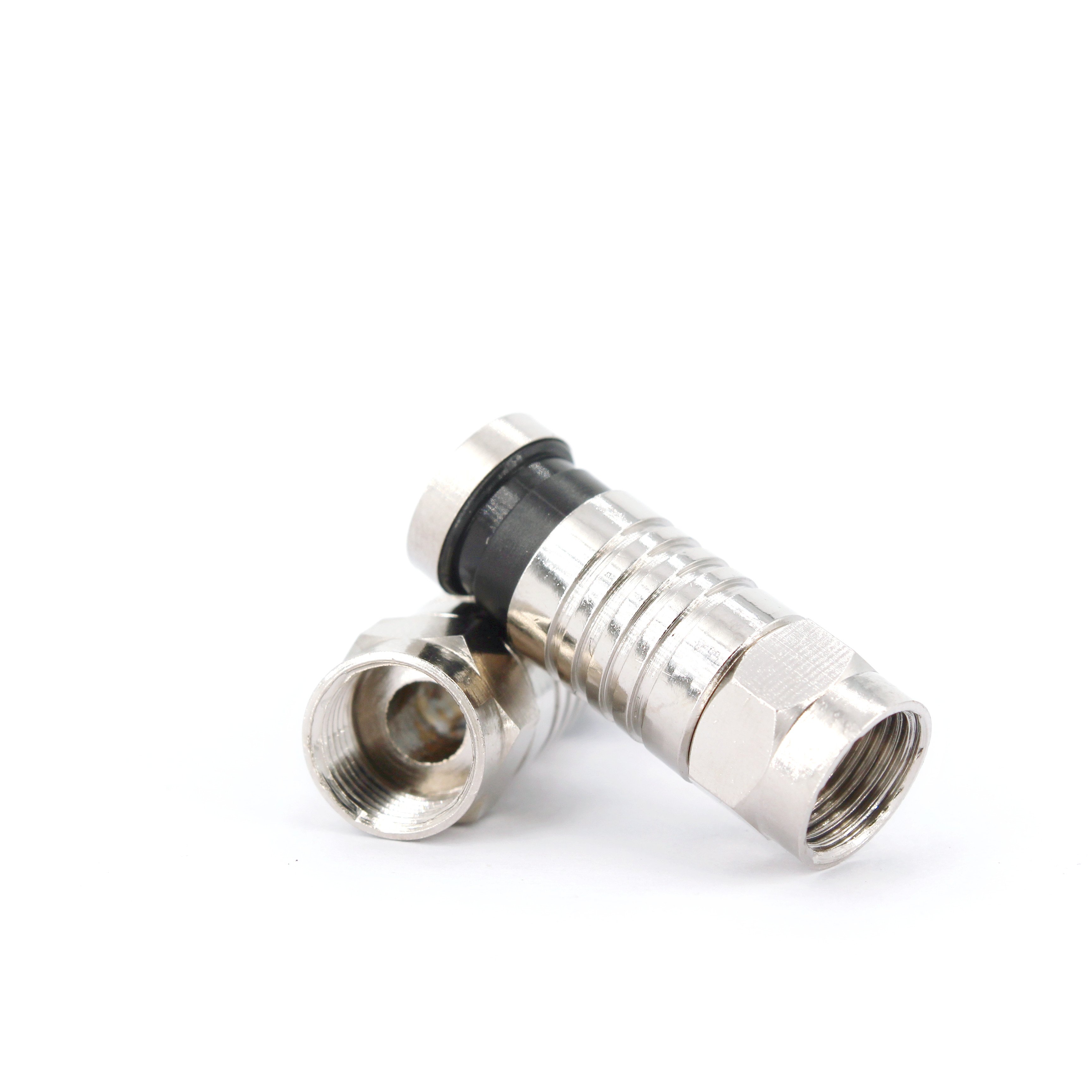 F compression connector with ring RF adapters & connectors