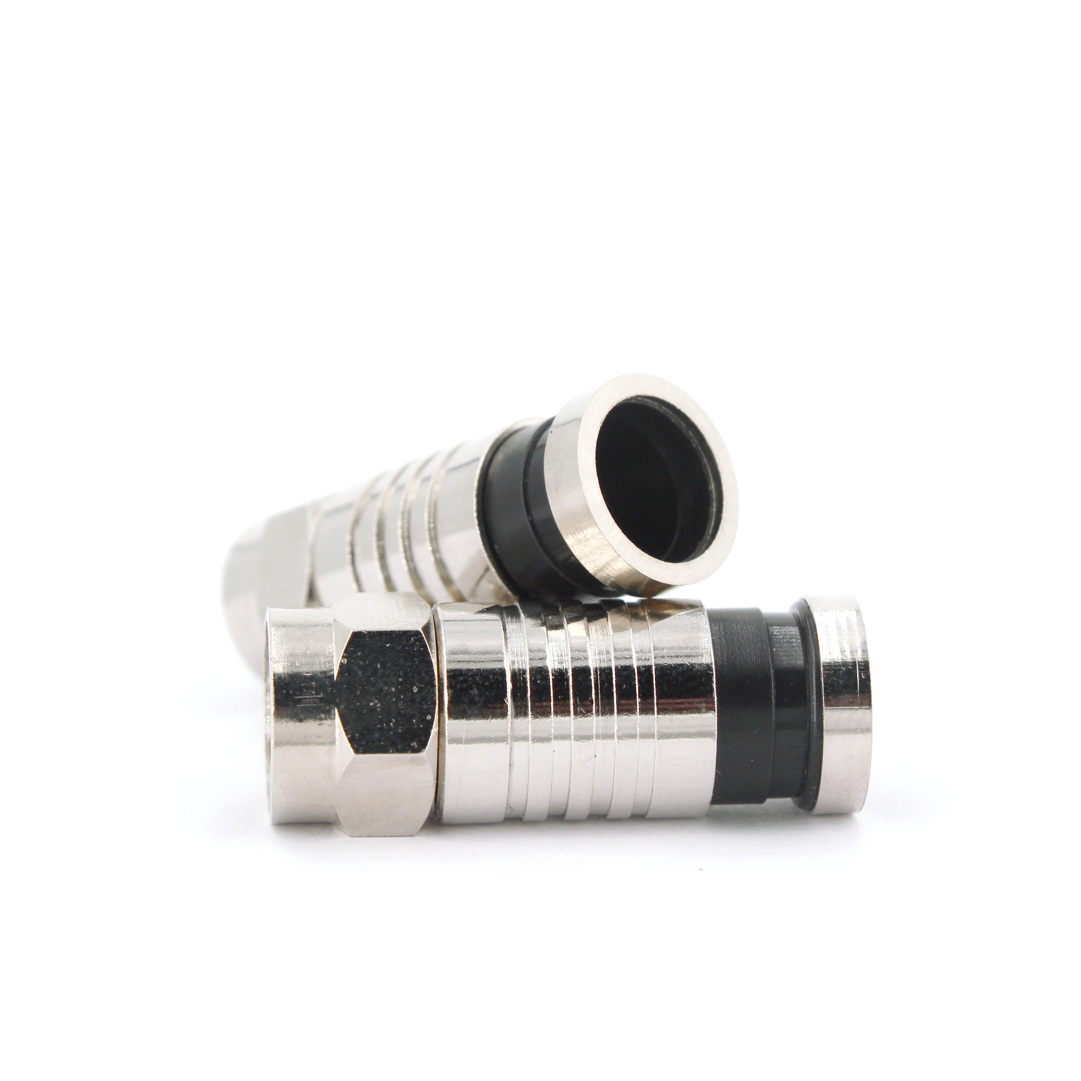 F compression connector with ring RF adapters & connectors