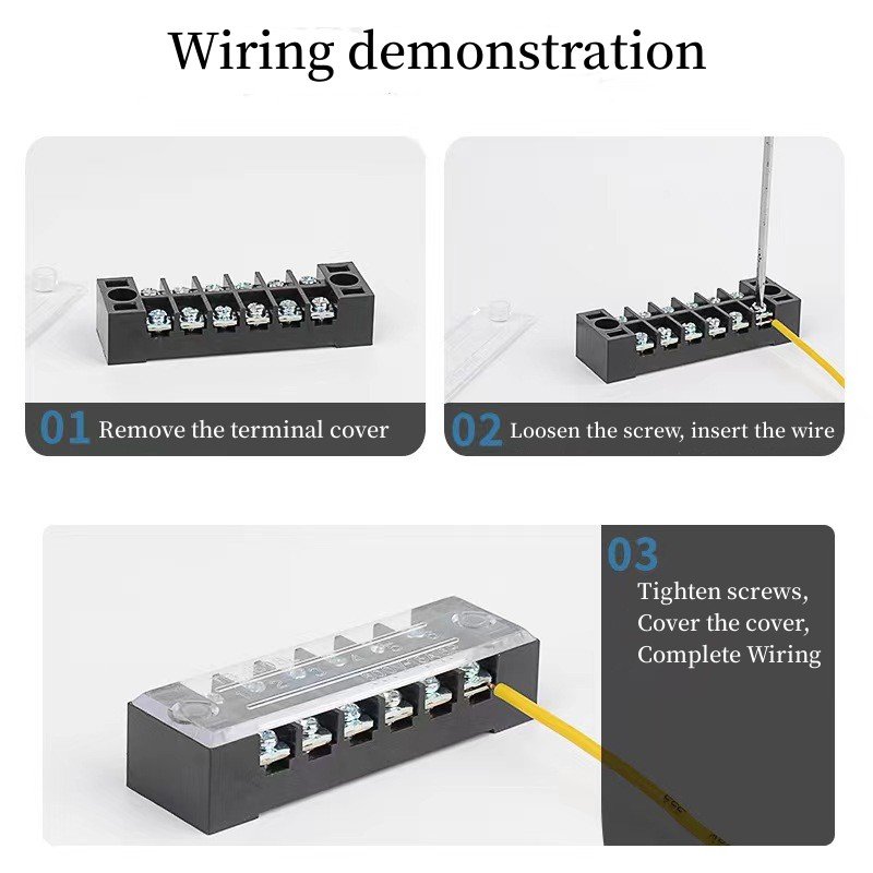 Double row fixed fence screw terminal block TB1512 covered screw barrier terminal 15A 600V wire connector