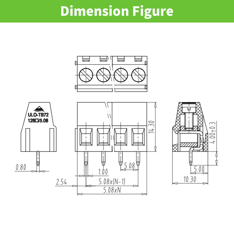 pcb screw terminal blocks electrical connectors 5.08mm pitch 250V 18A