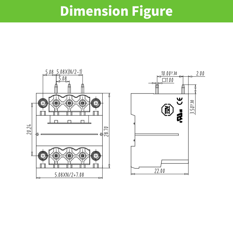 Double rows plug male terminal blocks with nut of wire connectors for pcb 5.08mm pitch 12 Pin