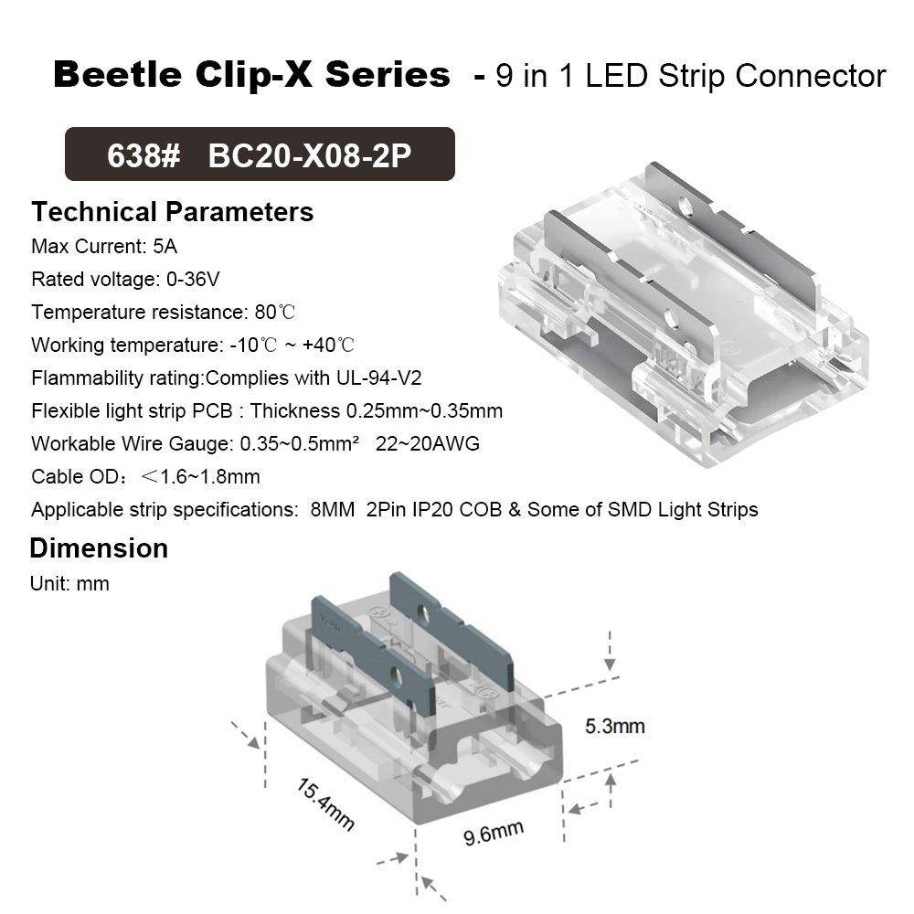 9 Functions in 1 I L T X Shape Solderless Quick LED Connector For 5mm 8mm 10mm Width 2Pin Single color Cob LED Strip Light