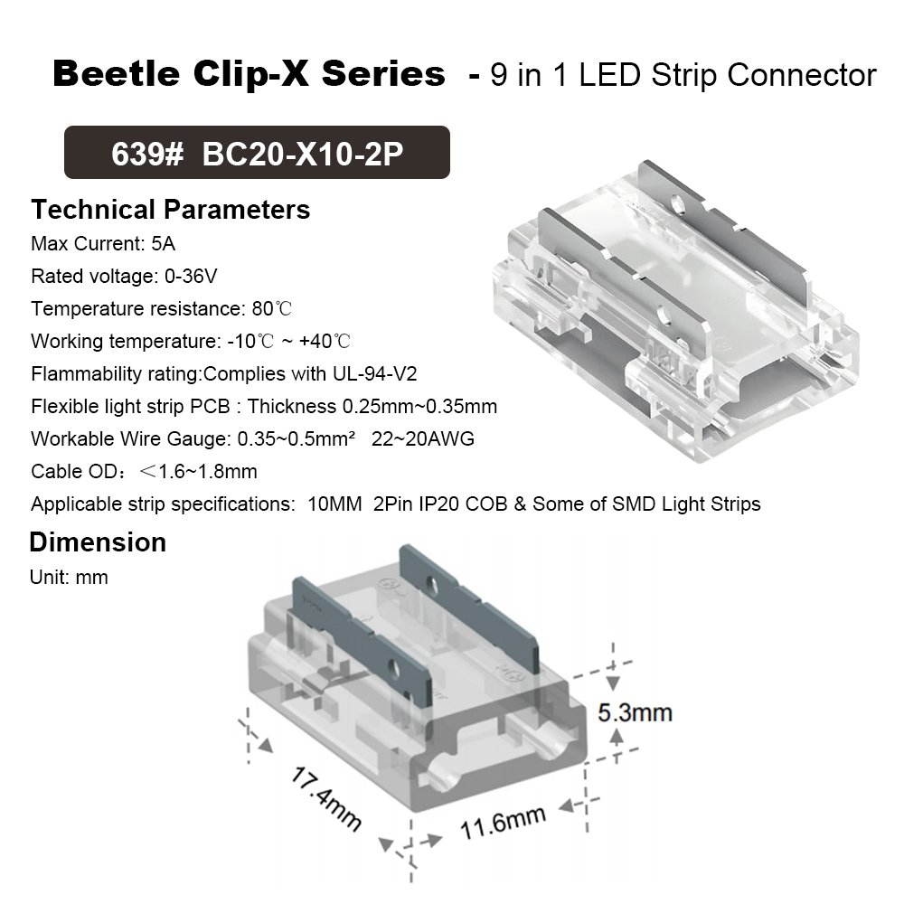 9 Functions in 1 I L T X Shape Solderless Quick LED Connector For 5mm 8mm 10mm Width 2Pin Single color Cob LED Strip Light