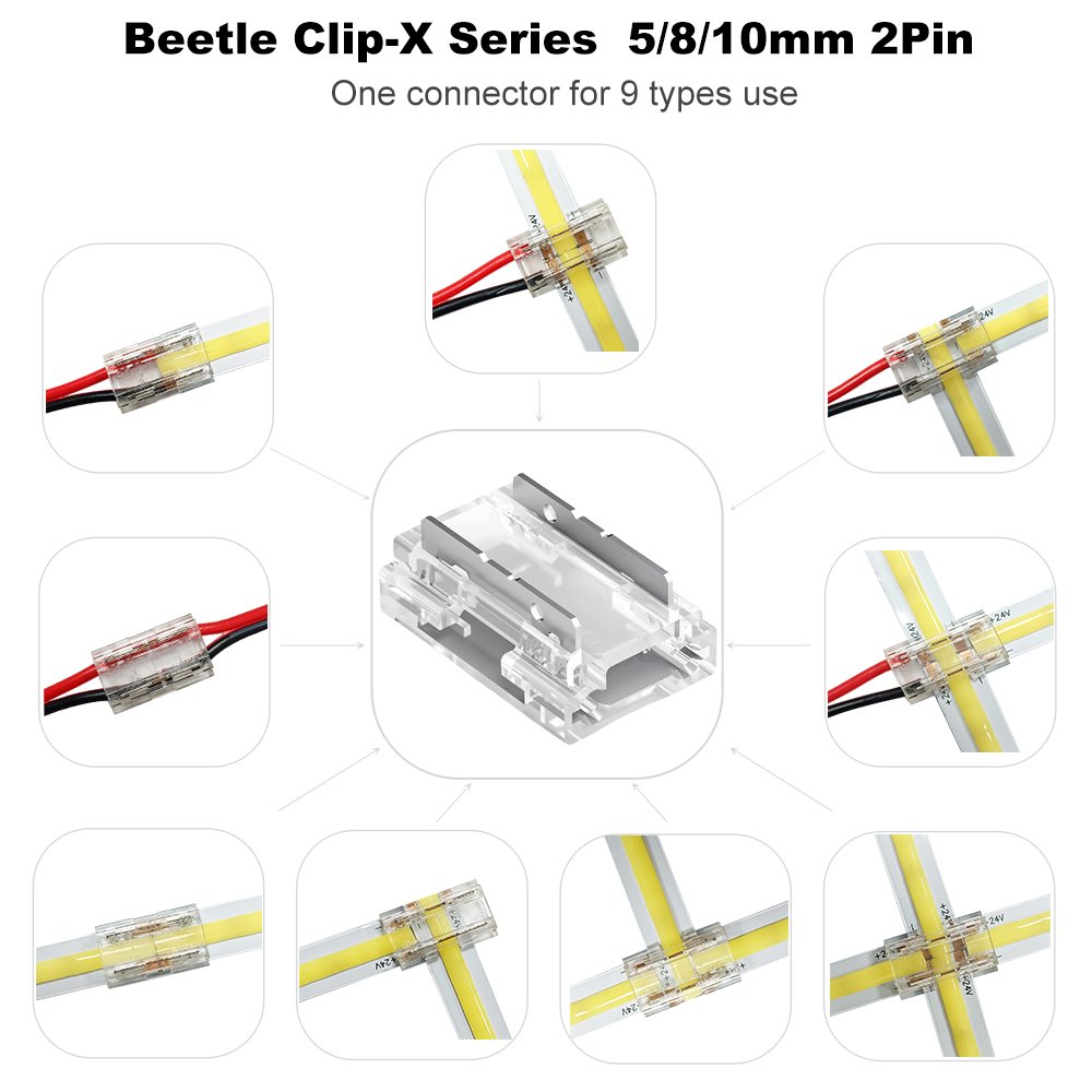 9 Functions in 1 I L T X Shape Solderless Quick LED Connector For 5mm 8mm 10mm Width 2Pin Single color Cob LED Strip Light