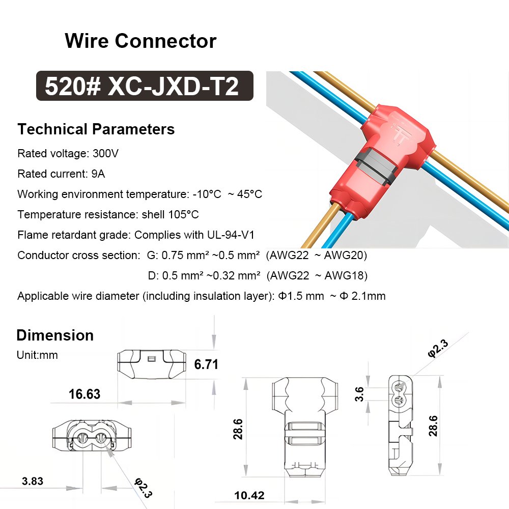 2 Pin 300v 10a Universal Compact Wire Wiring Connector T SHAPE Conductor Terminal Block With Lever AWG 18-24