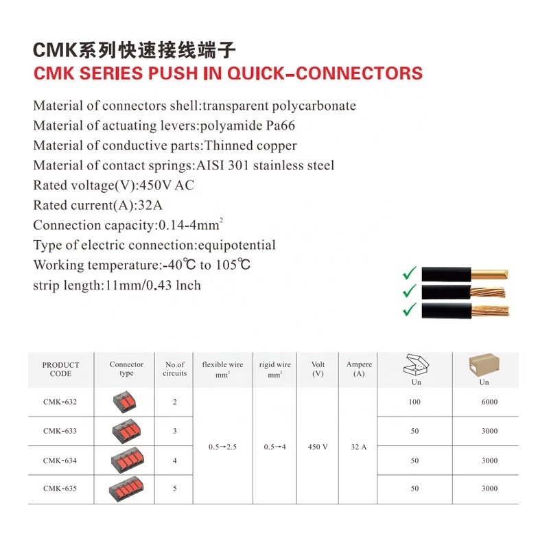 Electrical Reusable Compact Strip 3 Way Quick Fixed Push in Wire Cable Connector Spring Lever Nuts Wiring Connectors for LED